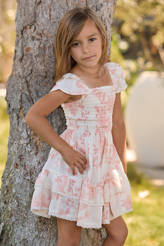 Saltwater Luxe Saltwater Littles Sophia girls' mini dress in Camella, featuring a stylish design and comfortable fit.