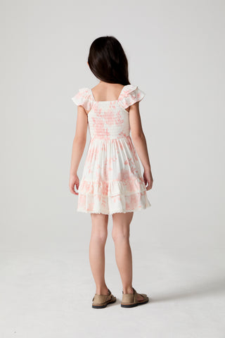 Saltwater Luxe Saltwater Littles Sophia girls' mini dress in Camella, featuring a colorful, lightweight design with ruffle details.