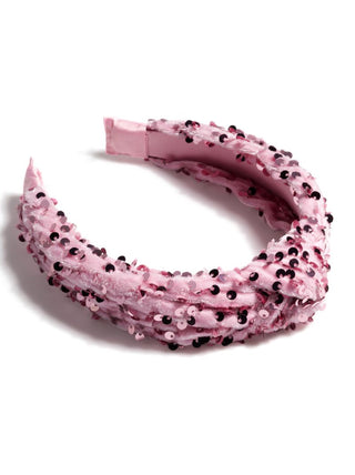 Shiraleah Knotted Sequin Headband - Pink, Shiraleah, cf-type-headband, cf-vendor-shiraleah, Headband, pink, Sequin, Sequin Headband, Shiraleah, Valentine, Valentines, Valentines Day, Winter W