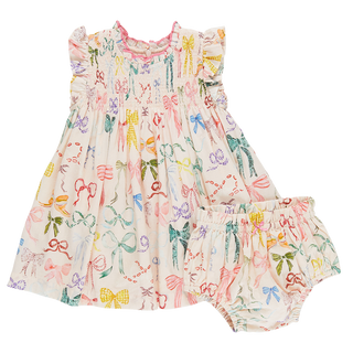 Pink Chicken Baby Stevie Dress Set - Watercolor Bows