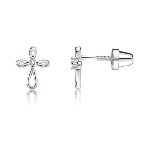 Cherished Moments Sterling Silver Infinity Cross Earrings with Screw Back