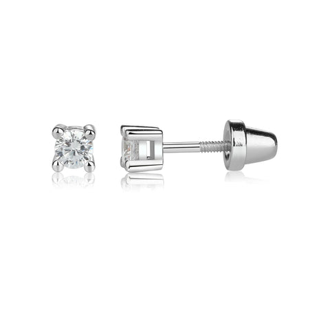 Cherished Moments Sterling Silver Kid's Clear CZ Stud Earrings with Screw Back