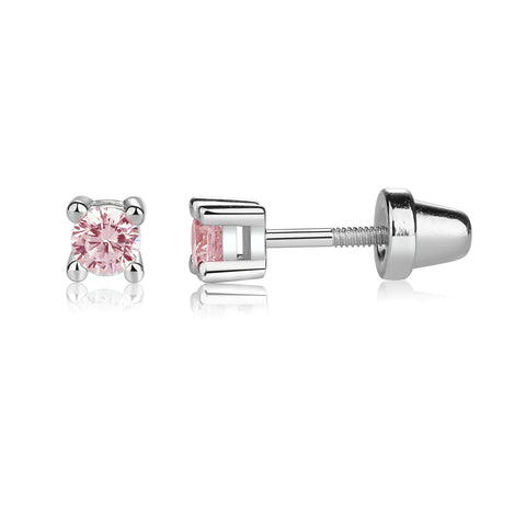 Cherished Moments Sterling Silver Kid's Pink CZ Stud Earrings with Screw Back