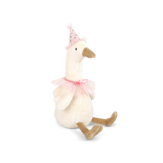 Mon Ami Birthday Goose
Plush goose toy with a pink outfit on a white background