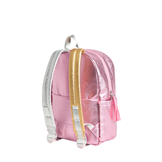State Bags Kane Backpack - Pink / Silver Pink backpack with gray straps on a white background