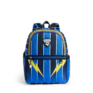 State Bags Kane Double Pocket Backpack - Soccer Jersey Blue and yellow striped backpack with a logo on a white background