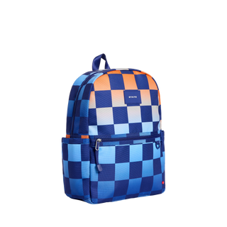 State Bags Kane Backpack - Gradient Checkerboard
A blue and orange checkered backpack with a front zippered pocket and a small 'STAY6' label on the upper front, shown on a plain white background.