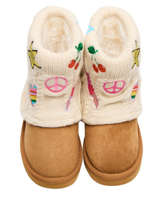 Steve Madden Kids Swayy Cognac Boot - Multi
Pair of slippers with embroidered designs on a white background