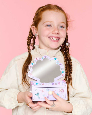 Super Smalls Mermaid Vanity Gemify® craft kit shoes with glittery mermaid design and colorful embellishments on a white background.