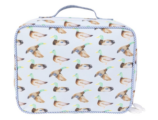 Apple of My Isla The Lunchbox - Mallards Rectangular fabric case with duck pattern on a light blue background
