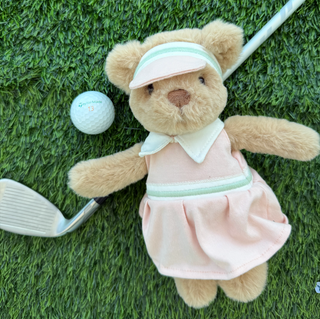 Mon Ami Birdie Golf BearTeddy bear in golf attire with a golf club and ball on grass