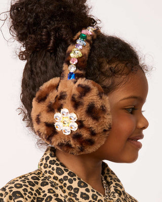Super Smalls Jungle Jeweled Earmuffs
Child wearing a leopard print headband with decorative elements on a plain background