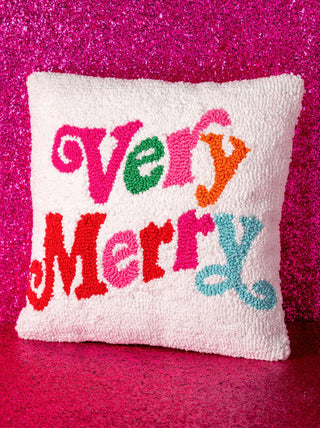 Shiraleah Very Merry Square Pillow
Decorative pillow with 'Very Merry' text in colorful letters on a pink glittery background