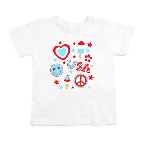 Sweet Wink 4th Of July Doodle S/S Tee - White
