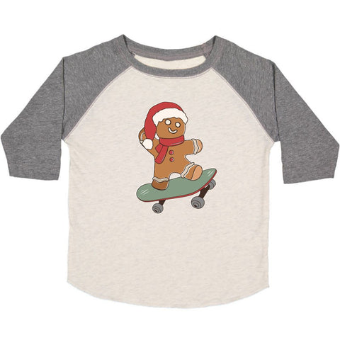 Sweet Wink Gingerbread Skater Boy Christmas 3/4 Raglan Shirt, Sweet Wink, All Things Holiday, cf-size-3t, cf-size-4t, cf-size-5-6y, cf-size-7-8y, cf-type-sweatshirt, cf-vendor-sweet-wink, Chr