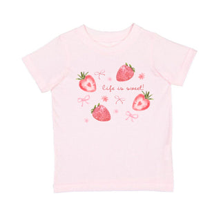 Sweet Wink Life Is Sweet Strawberry Short Sleeve T-Shirt - Ballet
Pink t-shirt with strawberry design and 'Life is sweet!' text on a white background
