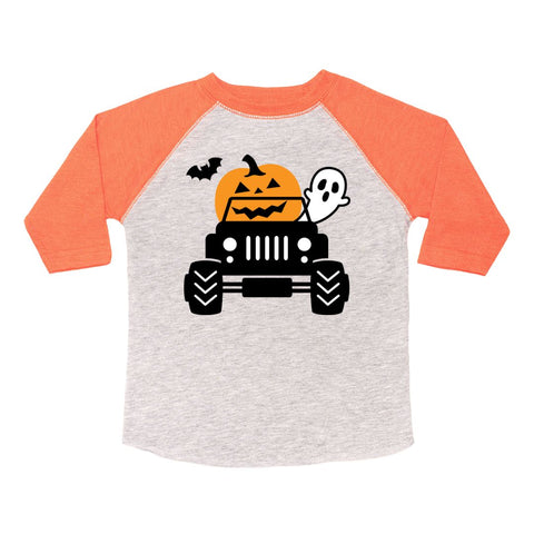 Sweet Wink Pumpkin Monster Truck 3/4 Sleeve Raglan Tee, Sweet Wink, cf-size-7-8y, cf-type-tee, cf-vendor-sweet-wink, Ghost, Halloween, Halloween Boys, Halloween Shirt, Halloween Tee, Hallowee