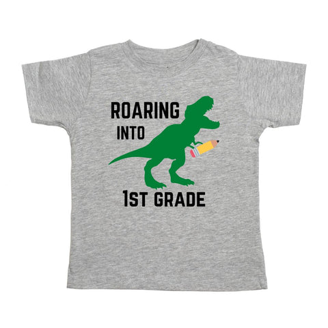 Sweet Wink Roaring Into First Grade S/S Gray Tee, Sweet Wink, 1st Day of 1st Grade, 1st Day of First Grade, 1st Day of School, 1st Grade, Back to School, Boy Back to School, cf-size-5-6y, cf-