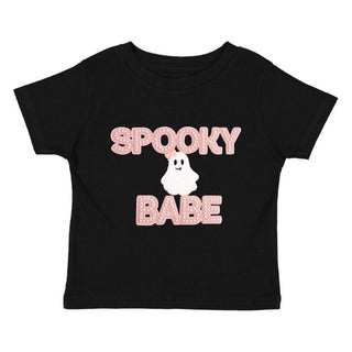 Sweet Wink Spooky Babe Patch Halloween Short Sleeve T-Shirt - Black
Black t-shirt with 'Spooky Babe' text and ghost graphic on a white background
