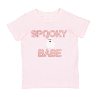 Sweet Wink Spooky Babe Patch Halloween Short Sleeve T-Shirt - Ballet 
Pink t-shirt with 'Spooky Babe' text and ghost graphic on a white background