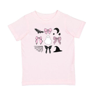 Sweet Wink Spooky Coquette Halloween Short Sleeve T-Shirt - Ballet
Pink t-shirt with Halloween-themed graphics on a white background