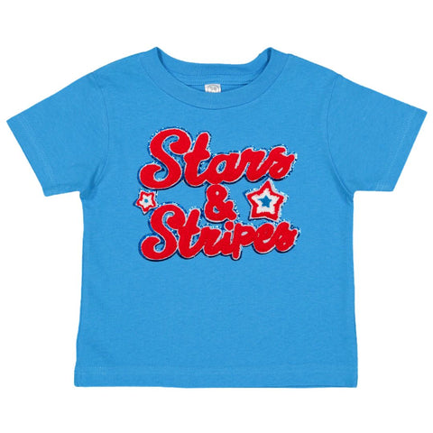 Sweet Wink Stars and Stripes Patch S/S Tee - Mid-Blue