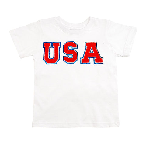 Sweet Wink USA Patch S/S White Shirt, Sweet Wink, 4th of July, 4th of July Shirt, cf-size-3t, cf-type-tee, cf-vendor-sweet-wink, Patch Tee, Patriotic, Patriotic USA, Sweet Wink, Sweet Wink 4t