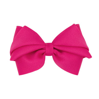 Shocking pink Wee Ones small pleated grosgrain hair bow attached to a clip for young children's hairstyles.