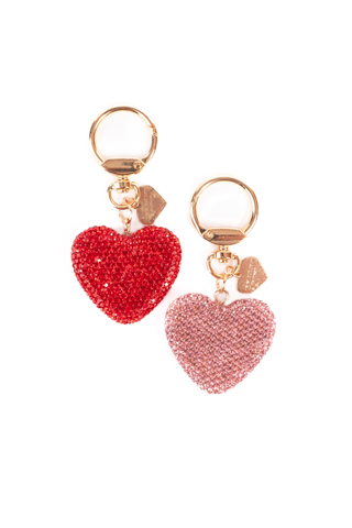 Great Pretenders Sparkling Crystal Heart Bag Charm
Two heart-shaped keychains, one red and one pink, on a white background.