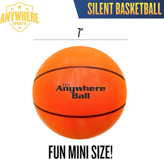 Anywhere Sports - Silent Basketball
Orange mini basketball with 'Anywhere Sports' branding on a white background