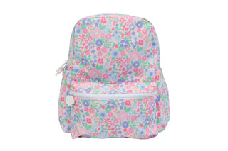 Apple of My Isla Ditsy Floral backpack showing a small, stylish backpack with colorful floral print and adjustable straps.