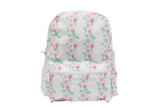 Apple of My Isla strawberry backpack featuring a colorful strawberry print and adjustable straps, perfect for everyday use.