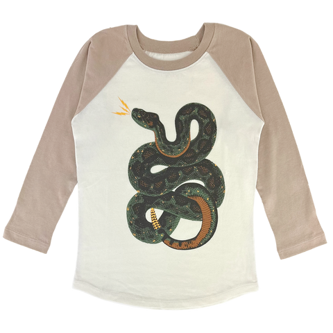 Tiny Whales Snake Pass Natural / Clay L/S Raglan, Tiny Whales, Boys Clothing, cf-size-10y, cf-size-2t, cf-size-3t, cf-size-4t, cf-size-5y, cf-type-tee, cf-vendor-tiny-whales, Long Sleeve Tee,