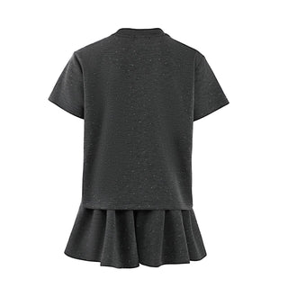 Lola and The Boys Sparkle Bow Charm Skirt Set Dark gray dress with a peplum waist on a white background