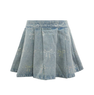 Lola and The Boys Sparkle Bows Denim Pleated Skirt
Denim skirt with bow patterns on a white background