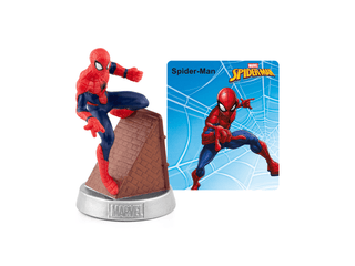 Tonies Character - MARVEL Spider-Man
Spider-Man figurine on a brown block with a Spider-Man card in the background