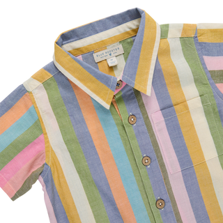 Blue Rooster Boys Jack Shirt - Parade Stripe
Colorful striped shirt with a brand tag on a white background