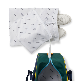 State Bags Rockaway Duffle in Fuzzy Bolt fabric, showing a spacious duffle bag with a soft, textured exterior and durable handles.