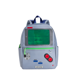 State Bags Kane Backpack - Vidoegame
A light blue backpack styled like a retro video game controller, featuring a green translucent screen, red buttons, and blue and green accents, shown on a plain white background.