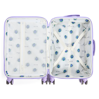 State Bags Logan carry-on suitcase with 3D hearts design, durable hard-shell exterior and compact travel-friendly size.
