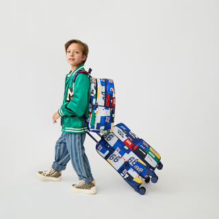 State Bags Logan carry-on suitcase with varsity number design, lightweight and durable for travel.