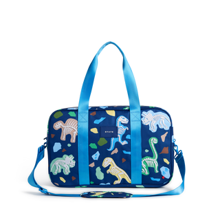 State Bags Rockaway Duffle bag featuring a Dino Fossils print, with sturdy handles and spacious interior for travel or gym use.