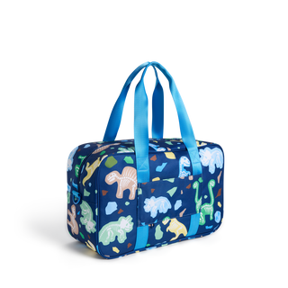State Bags Rockaway Duffle bag with Dino Fossils design, showing the front view with zipper and handle details.