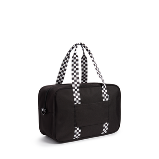State Bags Rockaway Duffle in Fuzzy Bolt with plush fuzzy exterior and sturdy handles, ideal for travel and gym use.
