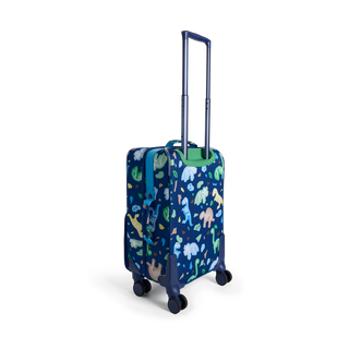 State Bags Logan carry-on suitcase with Dino Fossils design, featuring a hard-shell exterior and rolling wheels for travel.