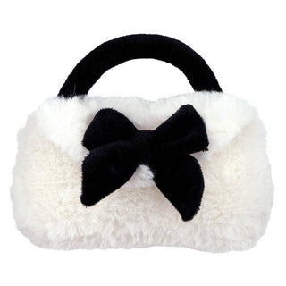 Stephan Baby Plush Rattle Purse - Bow
White furry handbag with a black bow on a white background