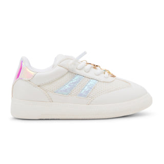 Steve Madden Toddler Verdict Iridescent Sneaker 
White sneaker with gold accents on a white background