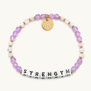 Little Words Project Bracelet - Strength
Bracelet with purple and white beads and a gold charm on a white background