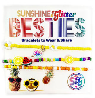 Sunshine & Glitter Besties Bracelet Set featuring colorful fruit-themed bracelets with vibrant beads and charms.