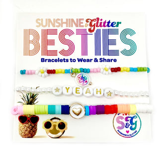 Sunshine & Glitter Besties bracelet set featuring colorful beaded and charm bracelets for friendship and stylish accessories.